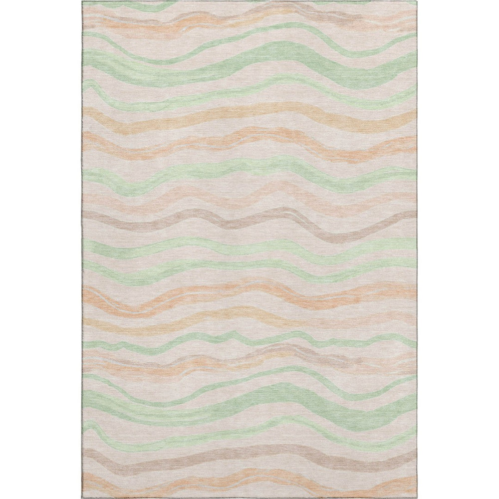 HomeRoots 9' X 12' Stylish Peach Mint Green Striped Area Rug - Washable, UV Protected, Perfect for High-Traffic Spaces 694573