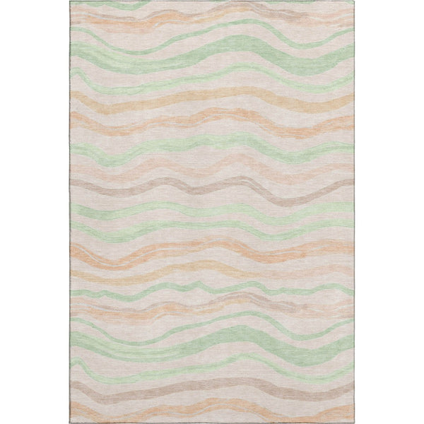 HomeRoots 9' X 12' Stylish Peach Mint Green Striped Area Rug - Washable, UV Protected, Perfect for High-Traffic Spaces 694573
