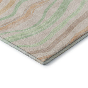 HomeRoots 9' X 12' Stylish Peach Mint Green Striped Area Rug - Washable, UV Protected, Perfect for High-Traffic Spaces 694573