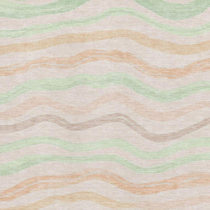 HomeRoots 9' X 12' Stylish Peach Mint Green Striped Area Rug - Washable, UV Protected, Perfect for High-Traffic Spaces 694573