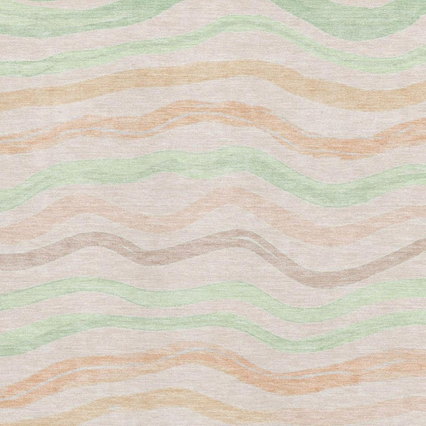 HomeRoots 9' X 12' Stylish Peach Mint Green Striped Area Rug - Washable, UV Protected, Perfect for High-Traffic Spaces 694573
