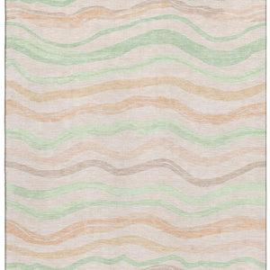 HomeRoots 9' X 12' Stylish Peach Mint Green Striped Area Rug - Washable, UV Protected, Perfect for High-Traffic Spaces 694573