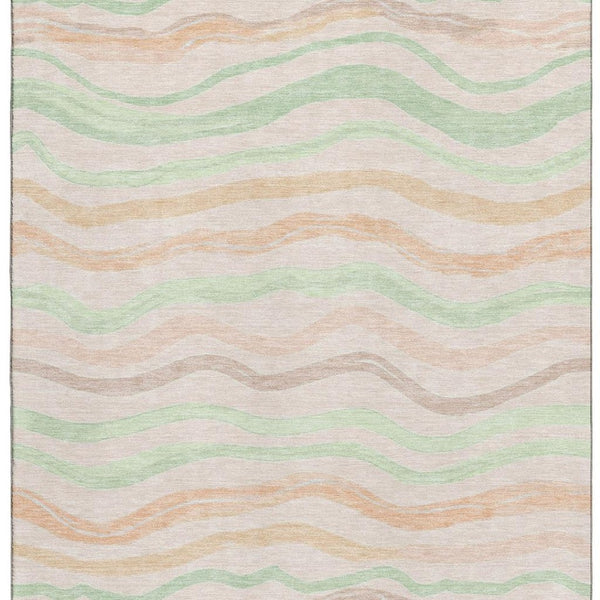 HomeRoots 9' X 12' Stylish Peach Mint Green Striped Area Rug - Washable, UV Protected, Perfect for High-Traffic Spaces 694573