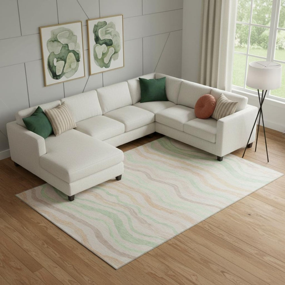 HomeRoots 10' Stylish Peach Mint Green Striped Washable Area Rug with UV Protection for Family Rooms & Patios 694574