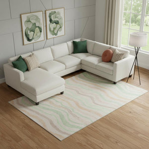 HomeRoots 10' Stylish Peach Mint Green Striped Washable Area Rug with UV Protection for Family Rooms & Patios 694574