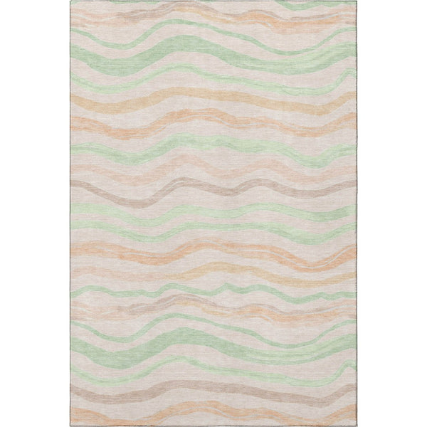 HomeRoots 10' Stylish Peach Mint Green Striped Washable Area Rug with UV Protection for Family Rooms & Patios 694574