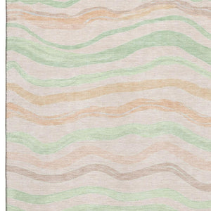 HomeRoots 10' Stylish Peach Mint Green Striped Washable Area Rug with UV Protection for Family Rooms & Patios 694574