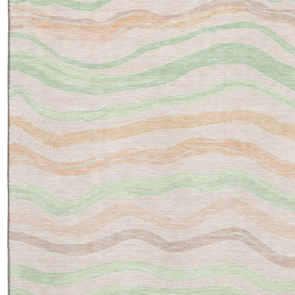 HomeRoots 10' Stylish Peach Mint Green Striped Washable Area Rug with UV Protection for Family Rooms & Patios 694574