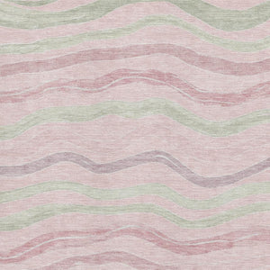 HomeRoots 5' X 8' Washable Pink Ivory & Mint Green Striped Area Rug – Durable, UV-Protected, Non-Slip Design! 694576