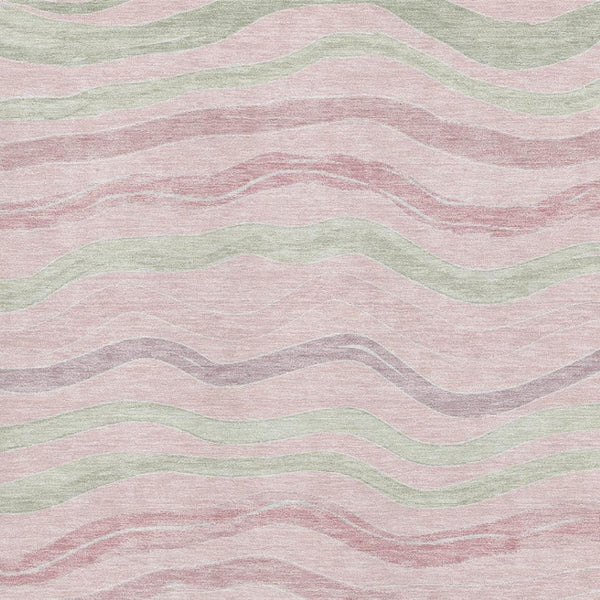 HomeRoots 5' X 8' Washable Pink Ivory & Mint Green Striped Area Rug – Durable, UV-Protected, Non-Slip Design! 694576