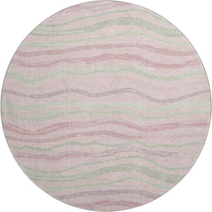 HomeRoots 8' X 8' Washable Round Rug in Pink, Ivory & Mint Green Stripes - UV Protected, Non-Slip, Durable Design! 694577