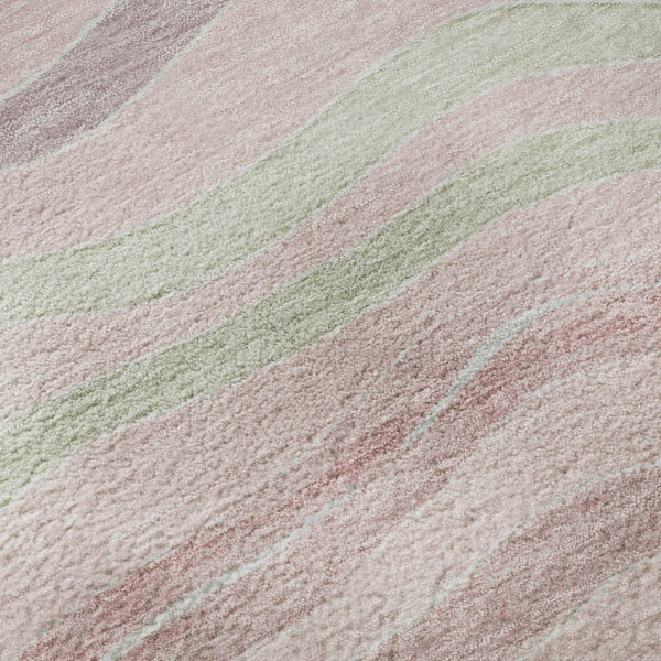 HomeRoots 8' X 8' Washable Round Rug in Pink, Ivory & Mint Green Stripes - UV Protected, Non-Slip, Durable Design! 694577