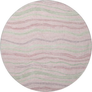 HomeRoots 8' X 8' Washable Round Rug in Pink, Ivory & Mint Green Stripes - UV Protected, Non-Slip, Durable Design! 694577
