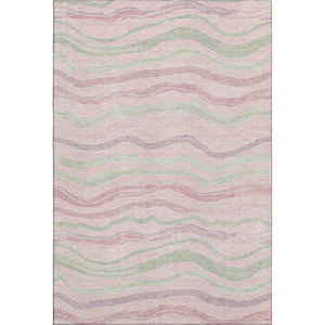 HomeRoots 8' Stylish Striped Washable Area Rug in Pink, Ivory & Mint Green - UV-Protected & Stain Resistant 694578