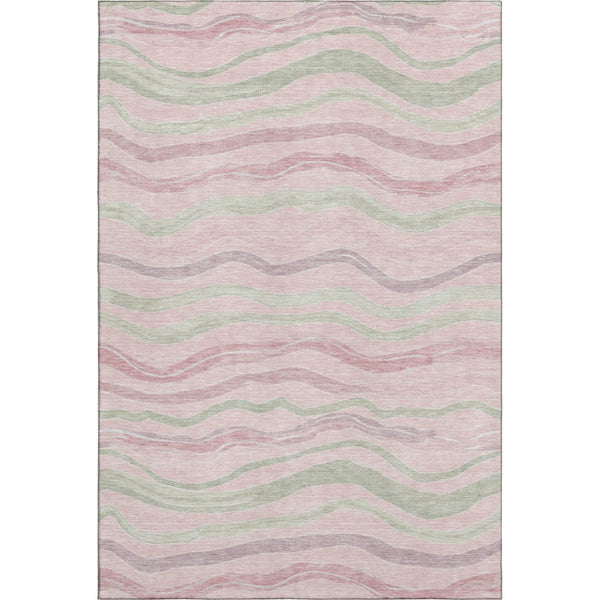 HomeRoots 8' Stylish Striped Washable Area Rug in Pink, Ivory & Mint Green - UV-Protected & Stain Resistant 694578