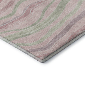 HomeRoots 8' Stylish Striped Washable Area Rug in Pink, Ivory & Mint Green - UV-Protected & Stain Resistant 694578