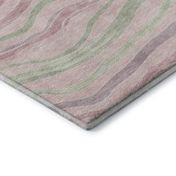 HomeRoots 8' Stylish Striped Washable Area Rug in Pink, Ivory & Mint Green - UV-Protected & Stain Resistant 694578