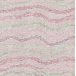 HomeRoots 8' Stylish Striped Washable Area Rug in Pink, Ivory & Mint Green - UV-Protected & Stain Resistant 694578
