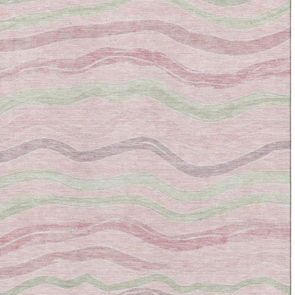 HomeRoots 8' Stylish Striped Washable Area Rug in Pink, Ivory & Mint Green - UV-Protected & Stain Resistant 694578