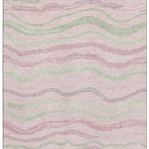 HomeRoots 8' Stylish Striped Washable Area Rug in Pink, Ivory & Mint Green - UV-Protected & Stain Resistant 694578