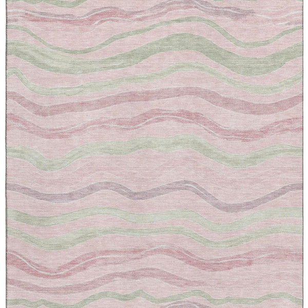 HomeRoots 8' Stylish Striped Washable Area Rug in Pink, Ivory & Mint Green - UV-Protected & Stain Resistant 694578