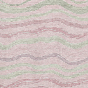 HomeRoots 9' X 12' Striped Washable Area Rug in Pink, Ivory & Mint Green – Durable, UV-Protected, Non-Slip Design 694579