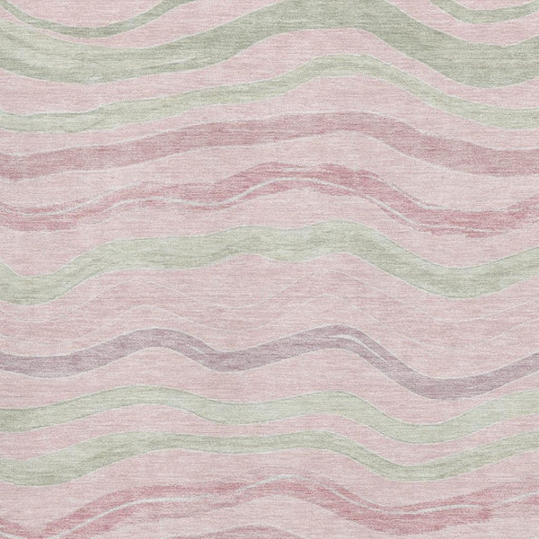 HomeRoots 9' X 12' Striped Washable Area Rug in Pink, Ivory & Mint Green – Durable, UV-Protected, Non-Slip Design 694579