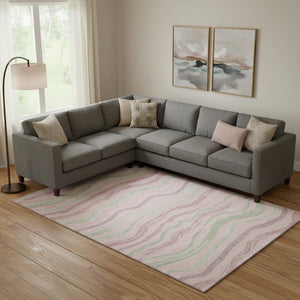 HomeRoots 10' X 14' Pink Ivory & Mint Green Striped Washable Area Rug - UV Protection, Durable & Stylish Design 694580