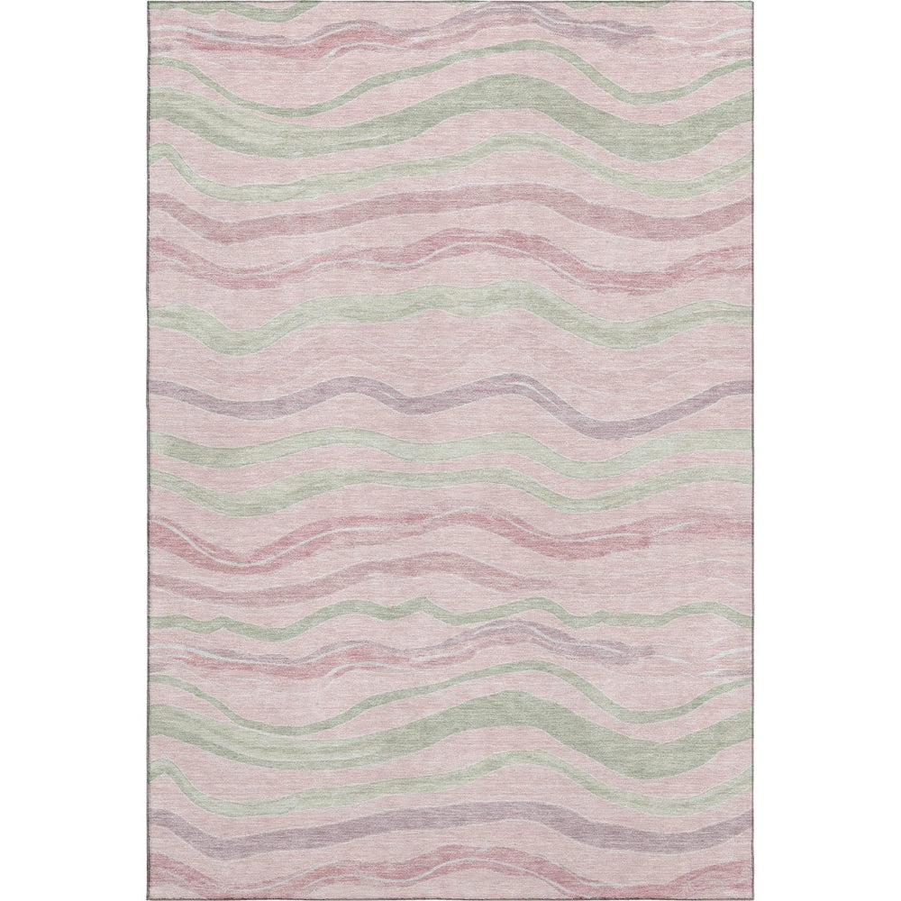 HomeRoots 10' X 14' Pink Ivory & Mint Green Striped Washable Area Rug - UV Protection, Durable & Stylish Design 694580