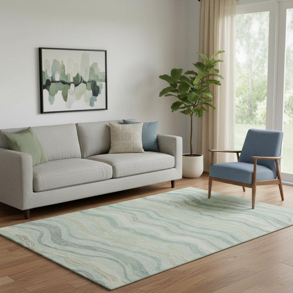 HomeRoots 5' X 8' Sage Taupe & Ivory Striped Washable Area Rug with UV Protection for Busy Homes & Pets 694582