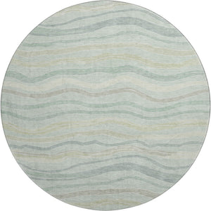 HomeRoots 8' Round Sage Taupe & Ivory Striped Washable Rug with UV Protection - Perfect for Busy Homes! 694583