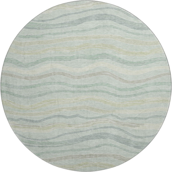 HomeRoots 8' Round Sage Taupe & Ivory Striped Washable Rug with UV Protection - Perfect for Busy Homes! 694583