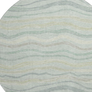 HomeRoots 8' Round Sage Taupe & Ivory Striped Washable Rug with UV Protection - Perfect for Busy Homes! 694583