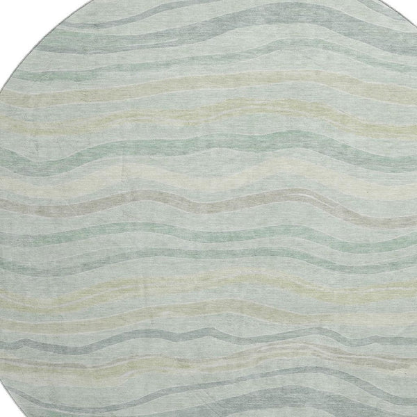 HomeRoots 8' Round Sage Taupe & Ivory Striped Washable Rug with UV Protection - Perfect for Busy Homes! 694583