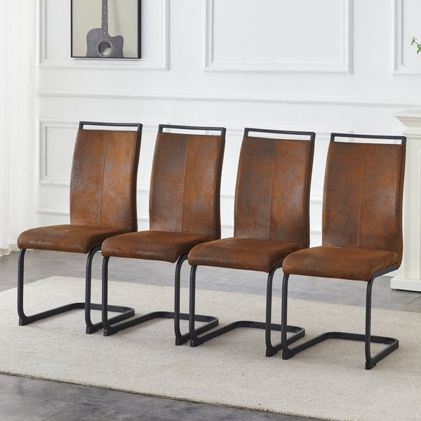 English Elm Set of 2 Vintage Brown Suede Fabric High Back Dining Chairs with Black Metal Frame W1151P324769