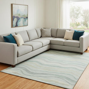 HomeRoots 8' Sage Taupe And Ivory Striped Machine-Washable Area Rug with UV Protection for High-Traffic Spaces 694584