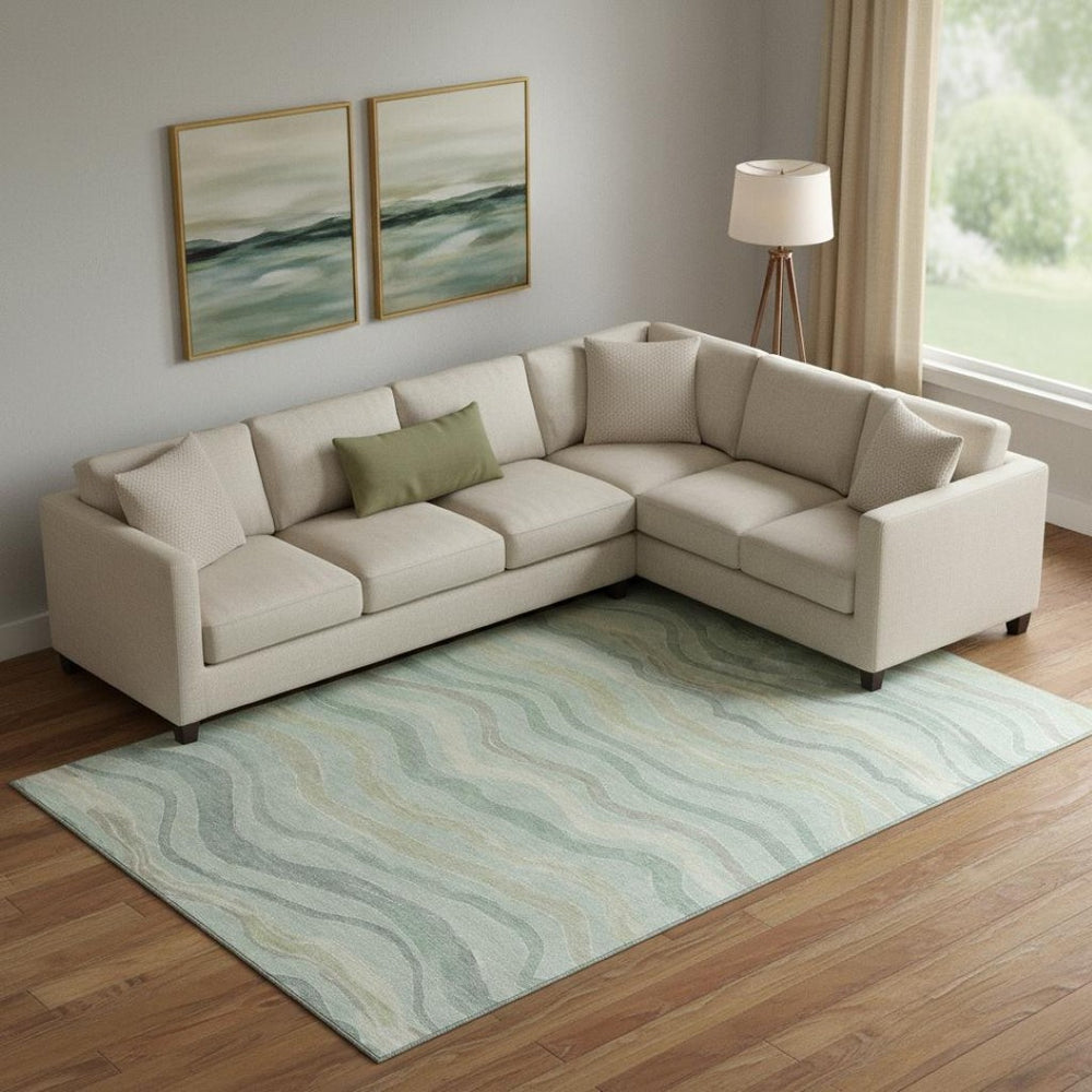 HomeRoots 9' X 12' Sage Taupe Striped Area Rug - Washable, Stain Resistant, UV Protected for Busy Homes 694585