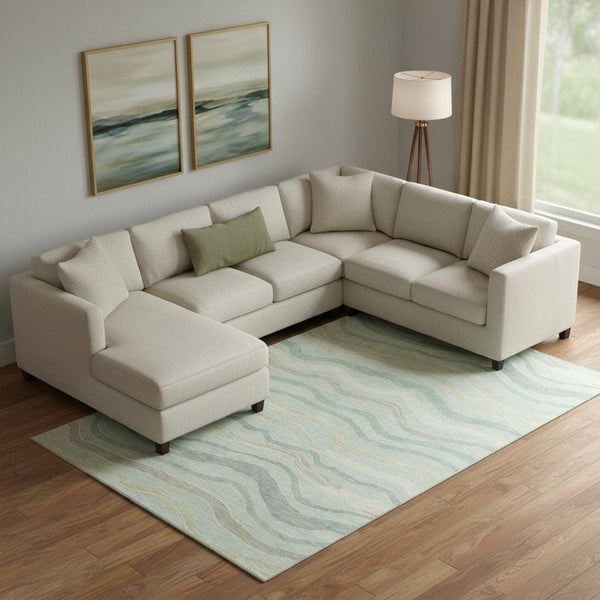 HomeRoots 10' X 14' Sage Taupe Striped Washable Area Rug with UV Protection - Durable, Stylish, Pet-Friendly Design 694586