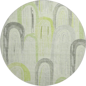 HomeRoots 8' Modern Artichoke Green Geometric Round Rug – Washable, Durable, UV Protected for High-Traffic Areas 694589