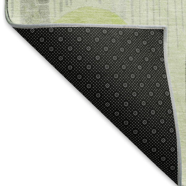 HomeRoots 8' Modern Artichoke Green Geometric Round Rug – Washable, Durable, UV Protected for High-Traffic Areas 694589