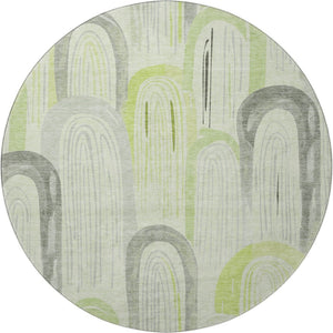 HomeRoots 8' Modern Artichoke Green Geometric Round Rug – Washable, Durable, UV Protected for High-Traffic Areas 694589