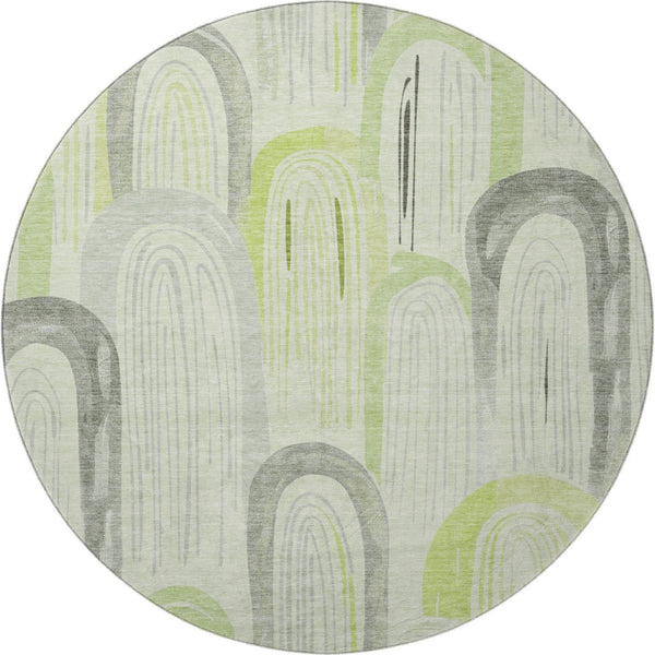 HomeRoots 8' Modern Artichoke Green Geometric Round Rug – Washable, Durable, UV Protected for High-Traffic Areas 694589