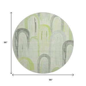 HomeRoots 8' Modern Artichoke Green Geometric Round Rug – Washable, Durable, UV Protected for High-Traffic Areas 694589