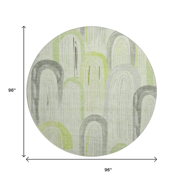 HomeRoots 8' Modern Artichoke Green Geometric Round Rug – Washable, Durable, UV Protected for High-Traffic Areas 694589