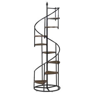 English Elm 69-inch Spiral Bookshelf Rustic Brown 8-Tier Industrial Metal Frame with Triangular Wood Shelves, 68.75" H, Sturdy Design B011P305631