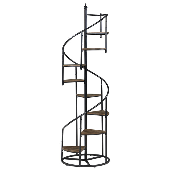 English Elm 69-inch Spiral Bookshelf Rustic Brown 8-Tier Industrial Metal Frame with Triangular Wood Shelves, 68.75" H, Sturdy Design B011P305631