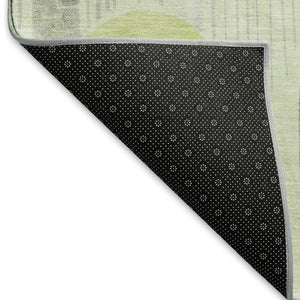 HomeRoots 8' Stylish Artichoke Green, Gray & Silver Geometric Washable Area Rug with UV Protection & Durability 694590