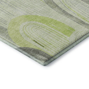HomeRoots 8' Stylish Artichoke Green, Gray & Silver Geometric Washable Area Rug with UV Protection & Durability 694590