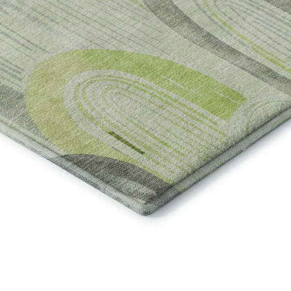 HomeRoots 8' Stylish Artichoke Green, Gray & Silver Geometric Washable Area Rug with UV Protection & Durability 694590