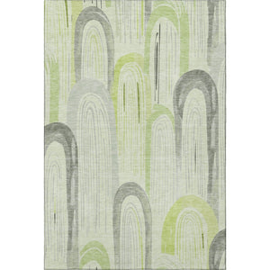HomeRoots 8' Stylish Artichoke Green, Gray & Silver Geometric Washable Area Rug with UV Protection & Durability 694590